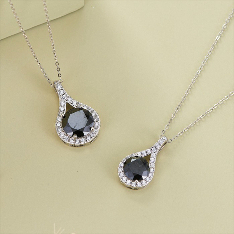 Women's 925 Silver Black Moissanite Pendant Necklace